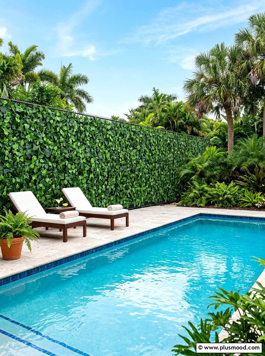 Artificial ivy privacy screen pool - 25 summer pool fence decor ideas