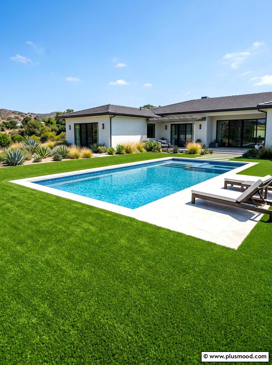Artificial turf around pool - 25 pool landscaping ideas for ranch homes