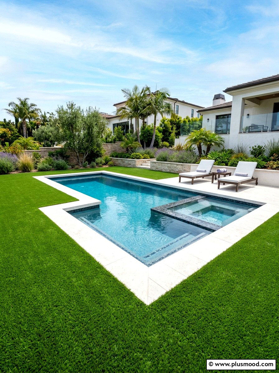 Artificial turf around pool - 25 pool landscaping ideas for corner pools