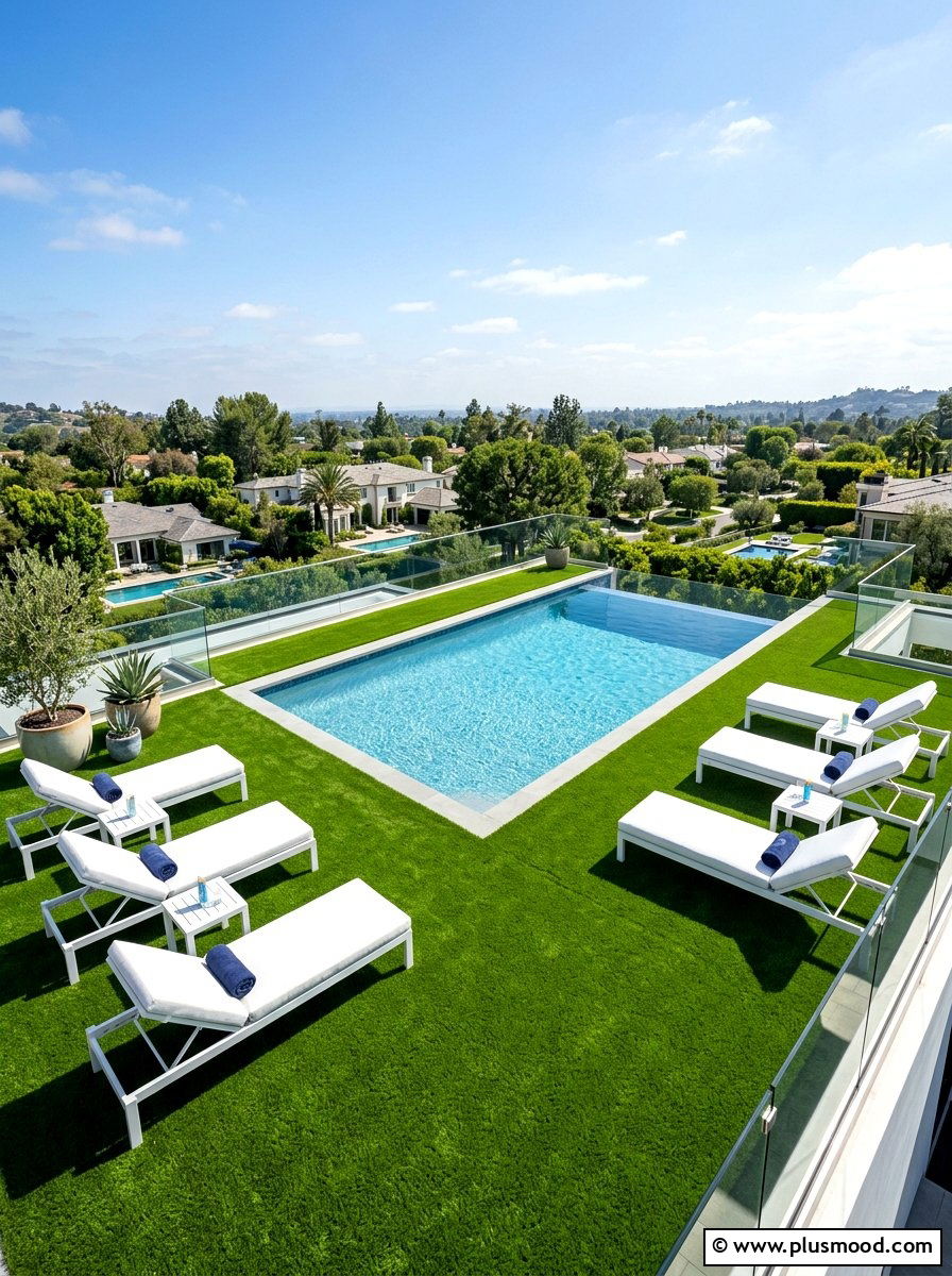 Artificial turf deck - 25 pool landscaping ideas for rooftop pools