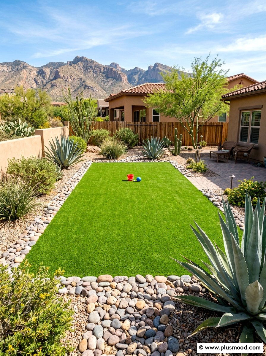 Artificial turf in desert yard - 25 summer desert landscaping ideas