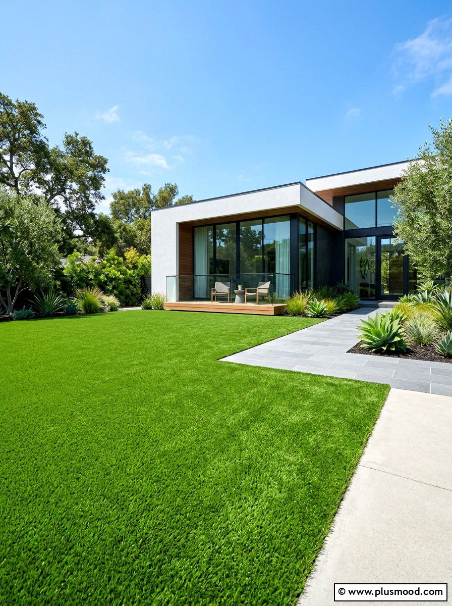 Artificial turf lawn - 25 summer low maintenance landscaping ideas