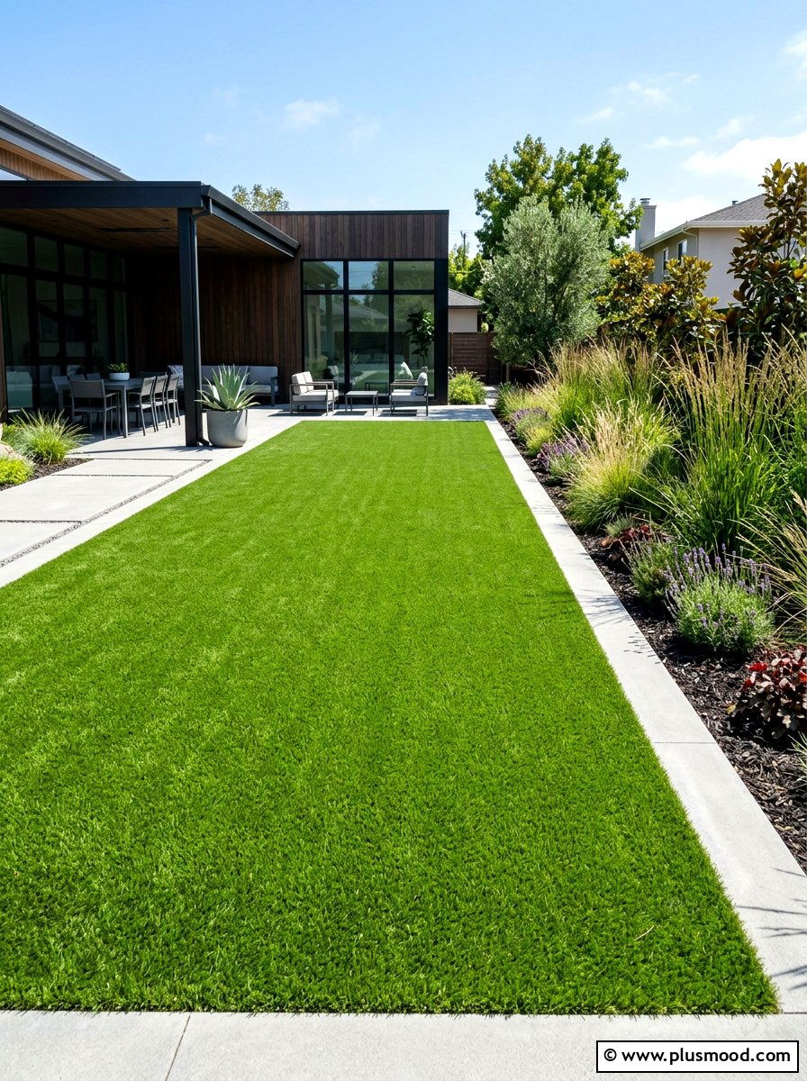 Artificial turf lawn - 25 small backyard ideas for narrow lots