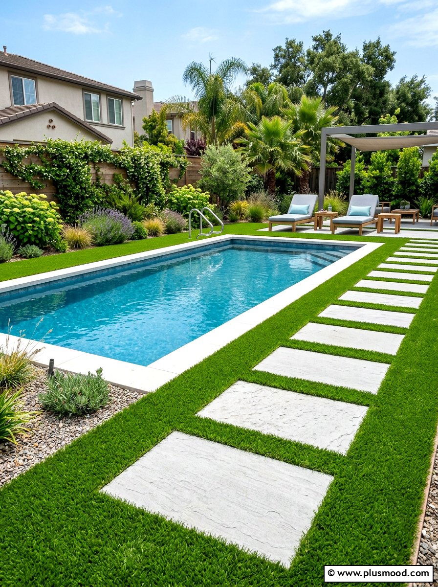 Artificial turf pool border - 25 pool landscaping ideas for small backyards