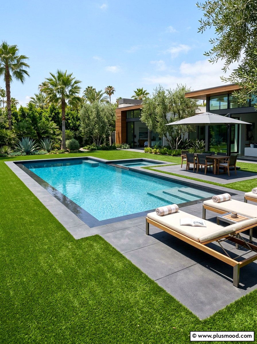 Artificial turf pool deck - 25 pool landscaping ideas with grass