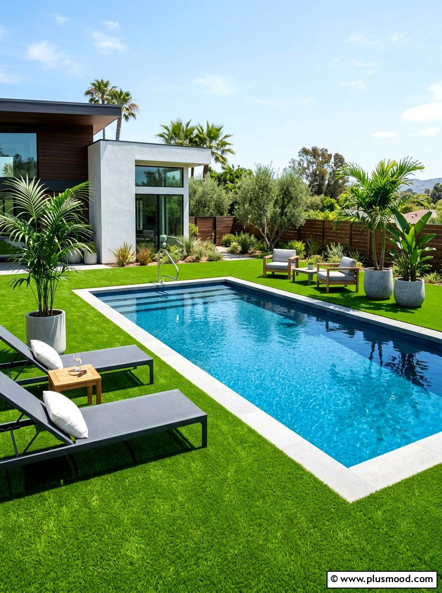 Artificial turf pool deck - 25 pool landscaping ideas for saltwater pools