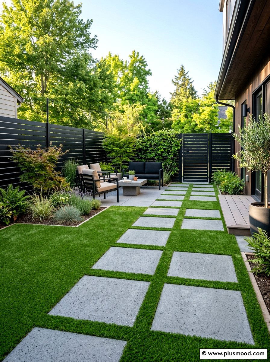 Artificial turf with pavers - 25 small backyard ideas with artificial turf