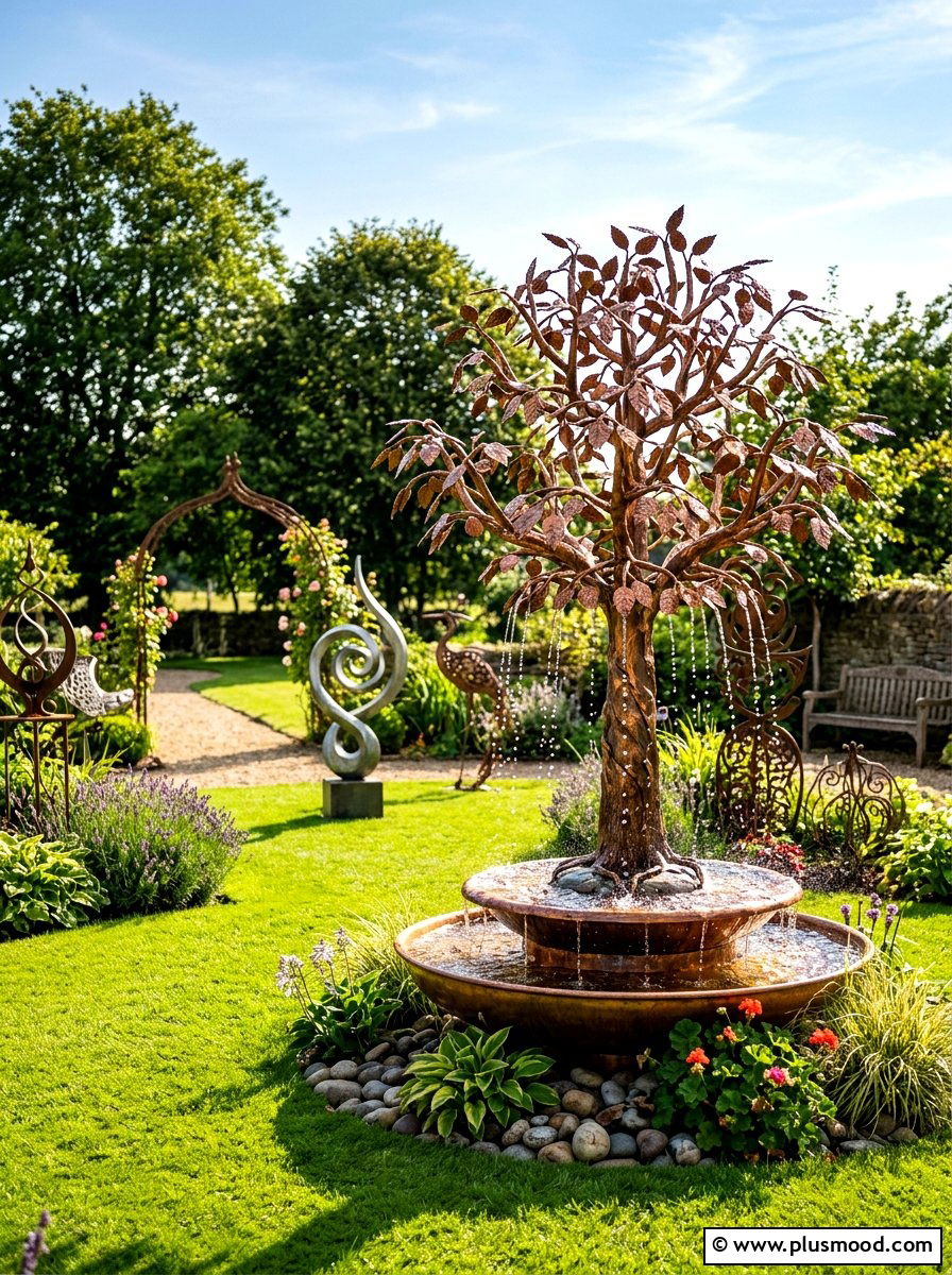 Artistic Copper Tree - 25 summer garden fountain ideas