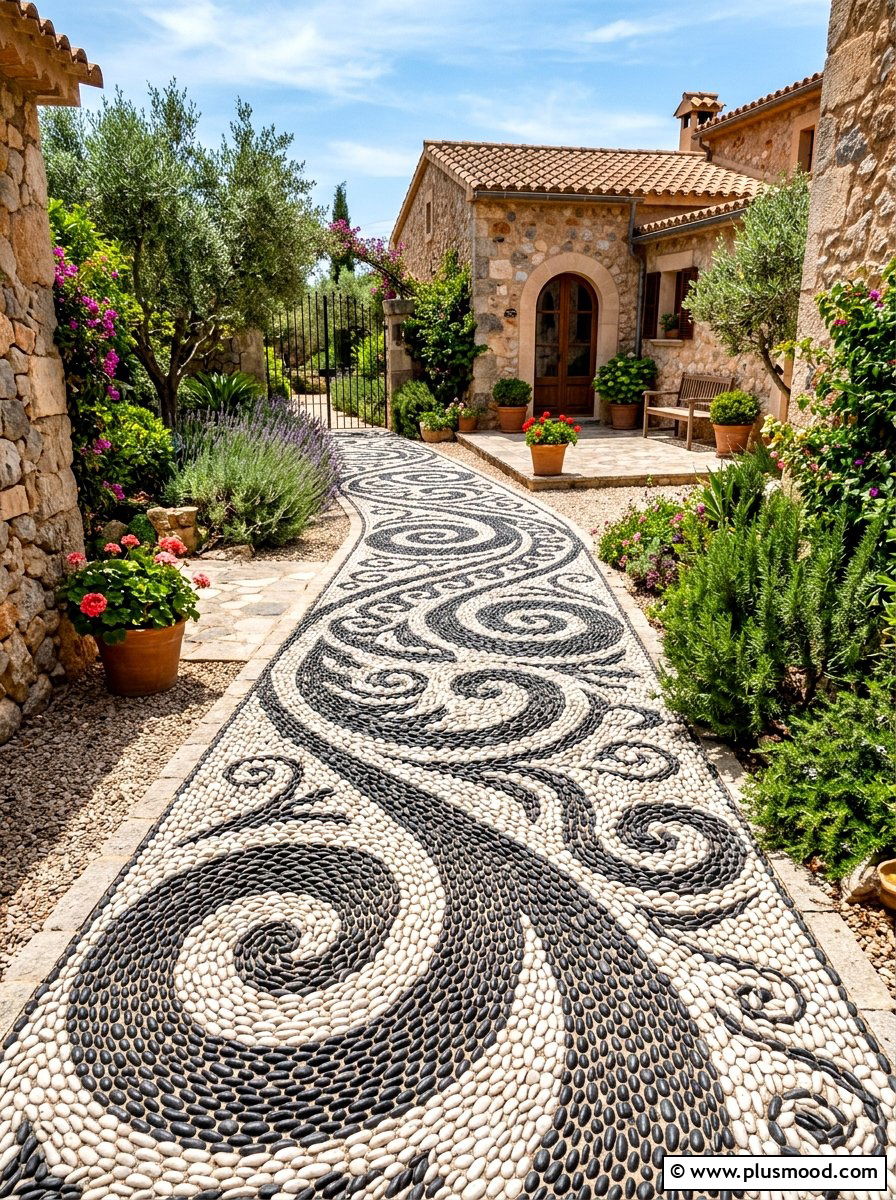 Artistic Mosaic Pebble Path - 25 summer garden pathway ideas