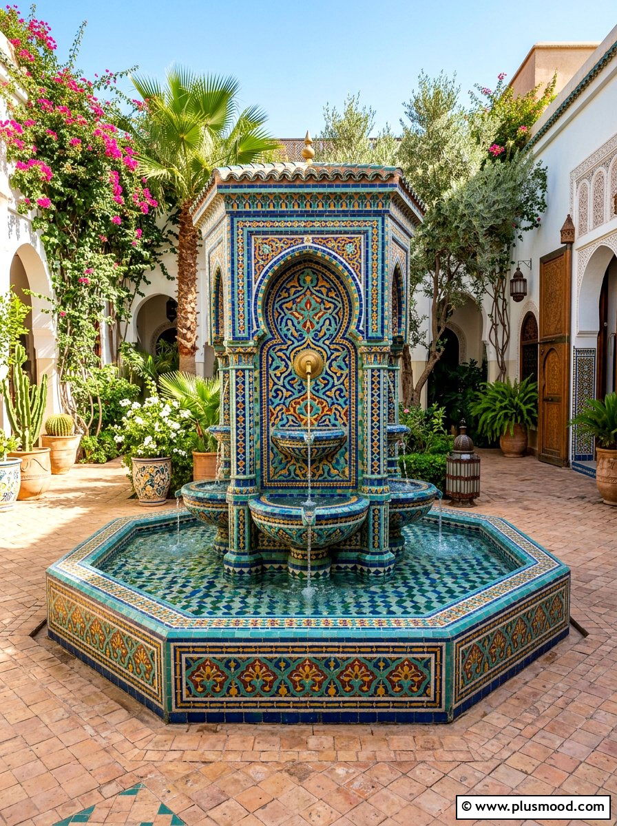 Artistic Mosaic Tile Fountain - 25 summer garden fountain ideas