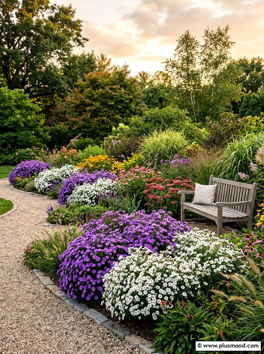 Aster Garden Bed - 25 summer pollinator landscaping ideas
