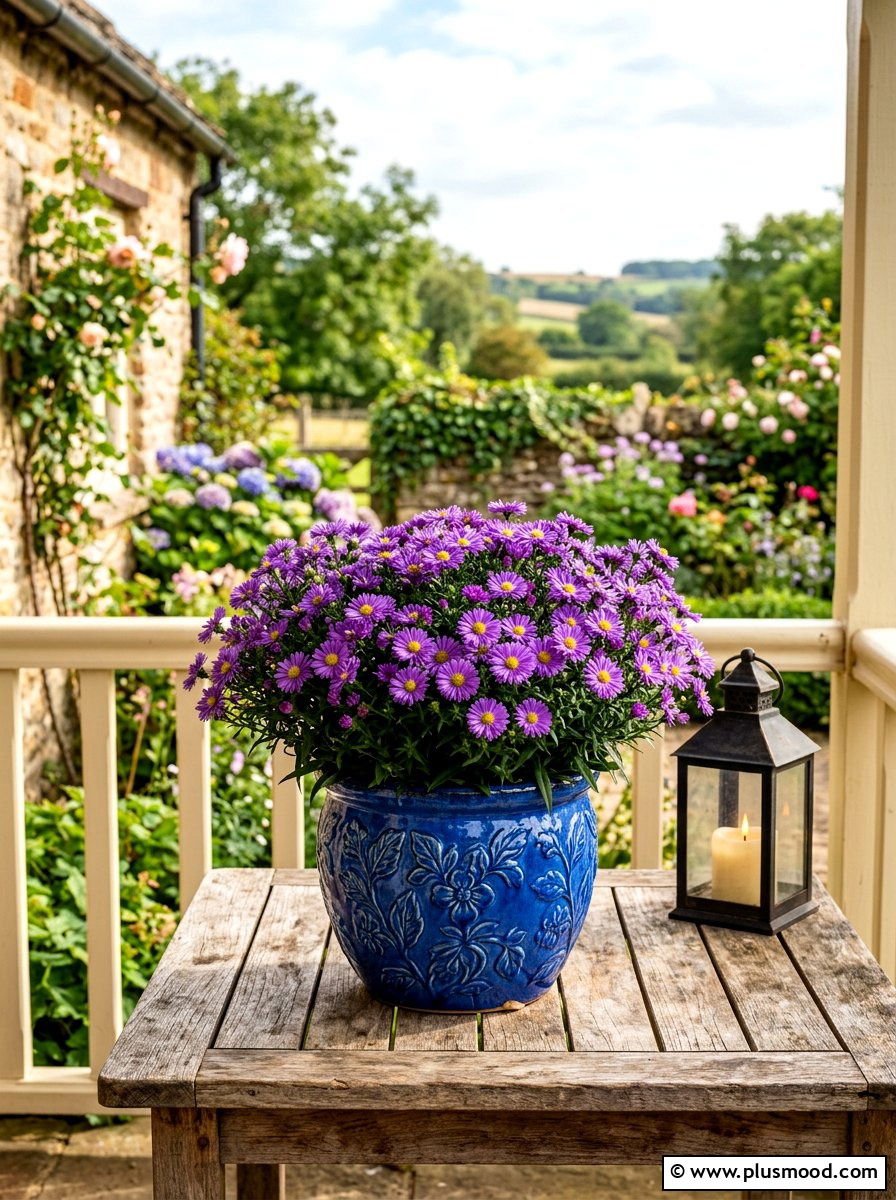 Aster flower pot - 25 summer to fall front porch planter ideas