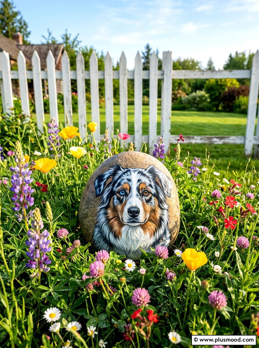 Aussie Shepherd Painted Rock - 25 painted rock ideas with dogs
