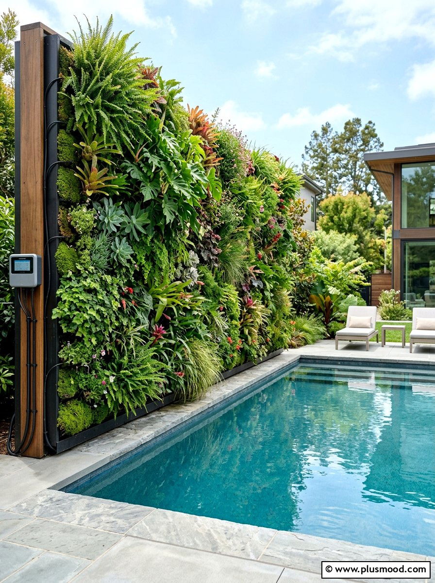 Automated Irrigation Vertical Garden Pool - 25 pool landscaping ideas with vertical garden