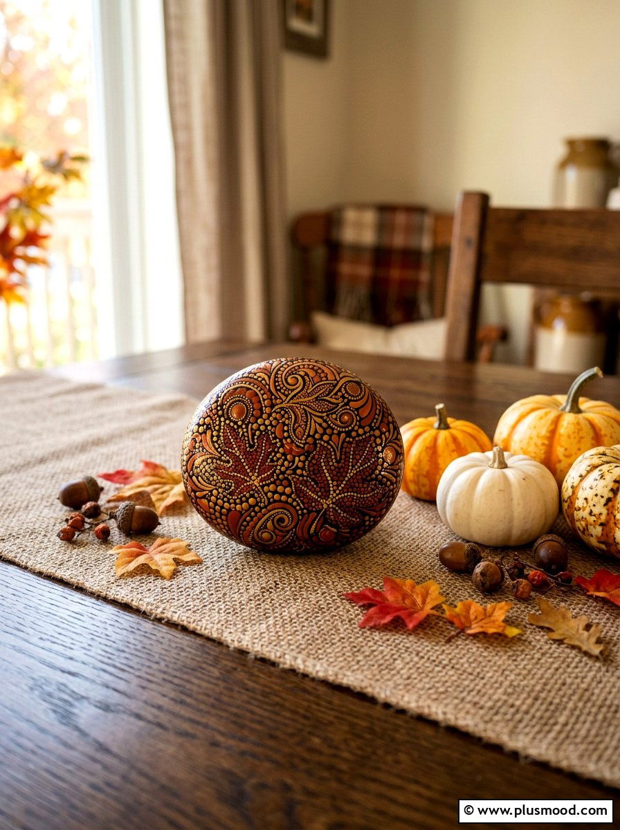 Autumn Leaf Dot Stone - 25 painted rock ideas with dot painting