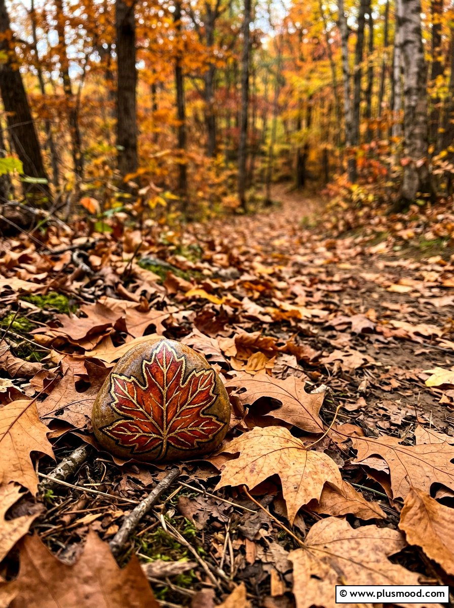 Autumn Leaf Painted Rock - 25 painted rock ideas for hiding in nature