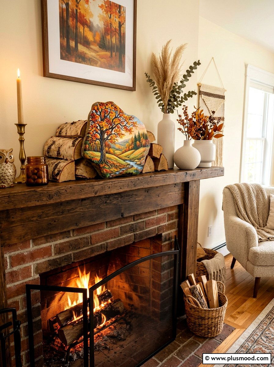 Autumn Tree Rock Scene - 25 painted rock ideas for fall decor