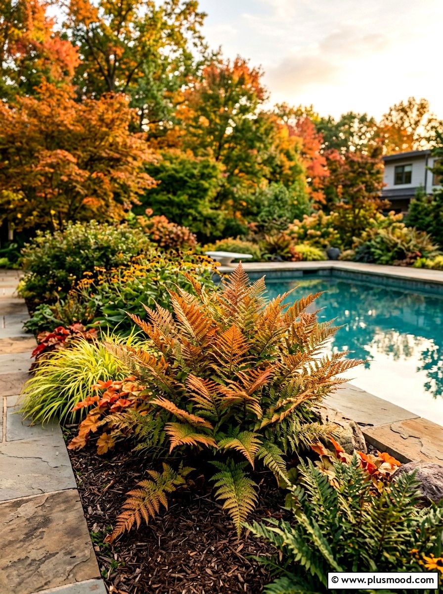 Autumn fern pool garden - 25 pool landscaping ideas with ferns
