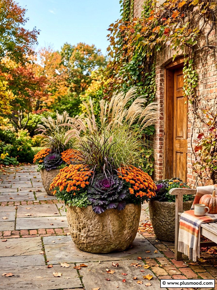 Autumn floral patio arrangement - 25 late summer patio decor ideas