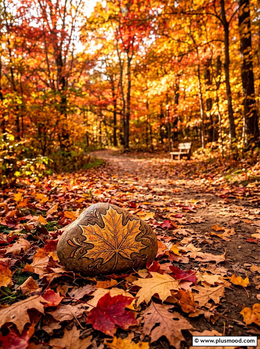 Autumn leaf rock - 25 painted rock ideas for rock hunting game