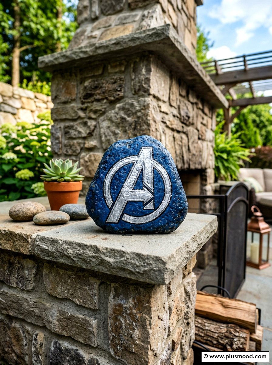 Avengers Logo - 25 painted rock ideas with superhero theme
