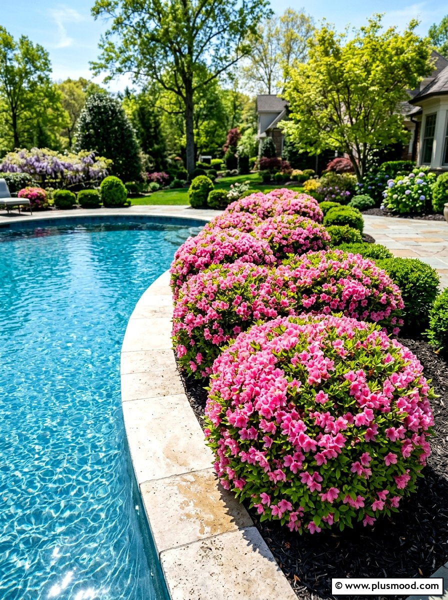 Azalea Bush Pool Border - 25 pool landscaping ideas with Japanese style