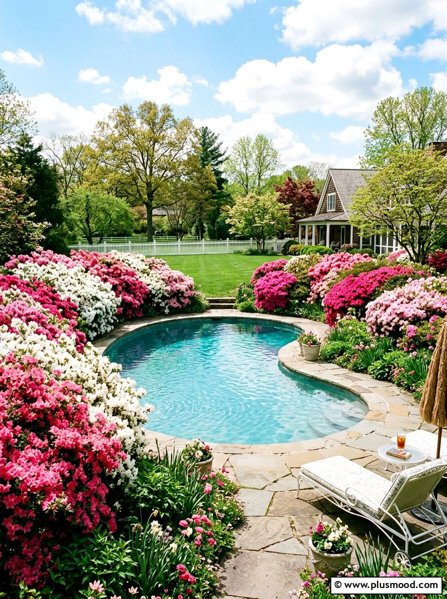 Azalea pool garden - 25 pool landscaping ideas with shrubs