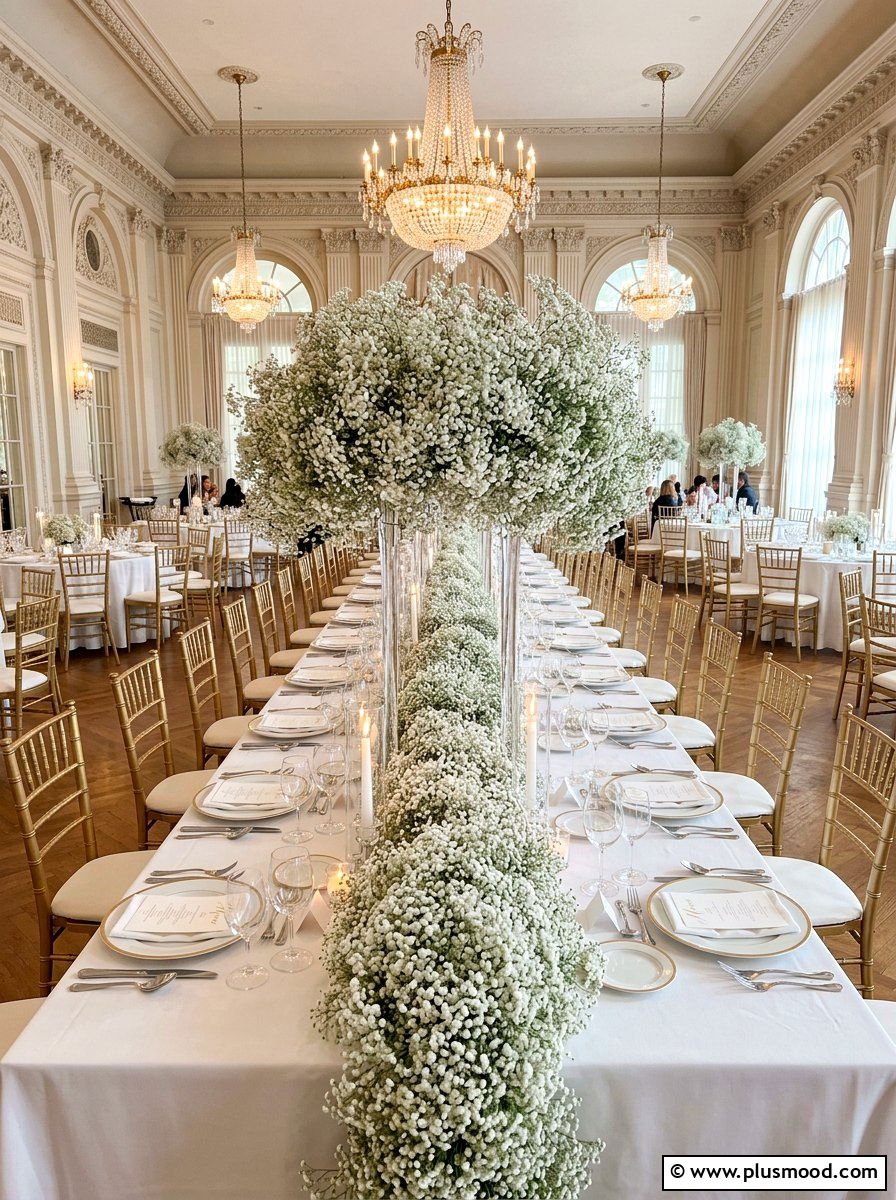 Babys Breath Cloud Table - 25 summer floral table decor ideas
