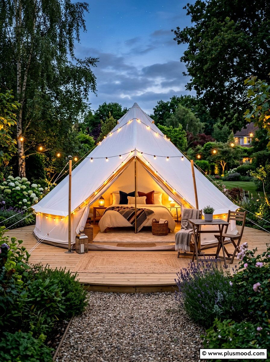 Backyard Glamping Tent - 25 summer movie night backyard ideas