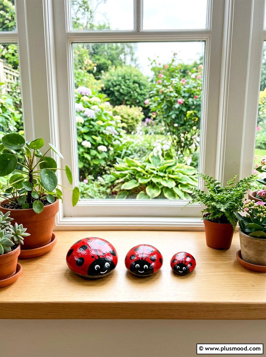 Backyard Ladybug Painted Rock Family - 25 painted rock ideas for kids birthday gifts
