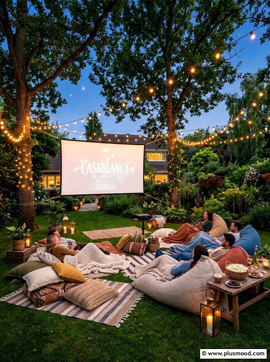 Backyard Movie Night - 25 summer family gathering ideas outdoors