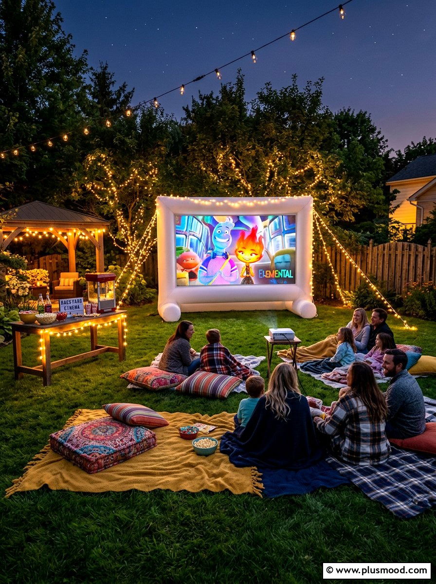 Backyard Movie Screen Lighting - 25 summer string light party ideas
