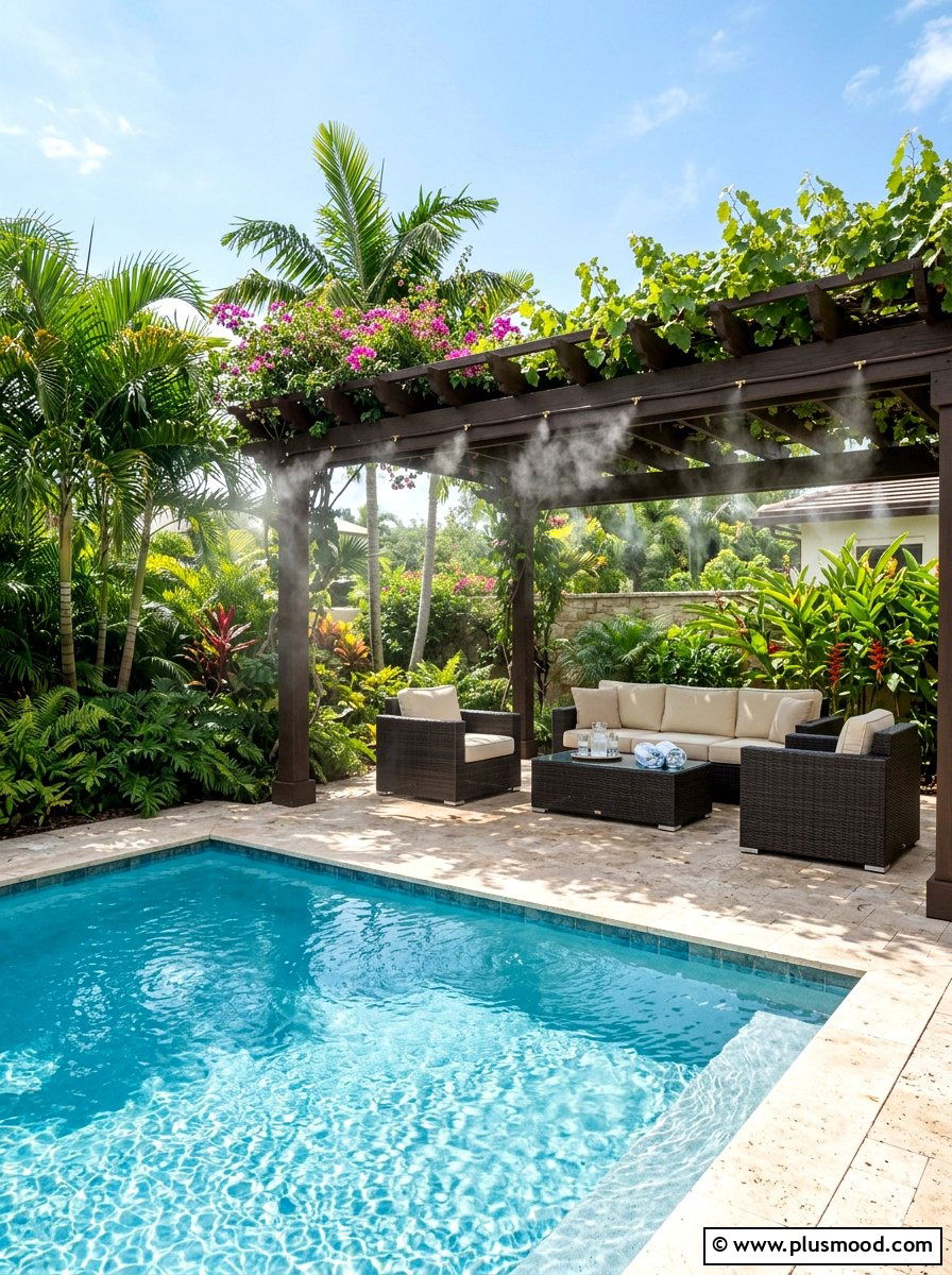Backyard Pool Misting system - 25 pool landscaping ideas for hot climates