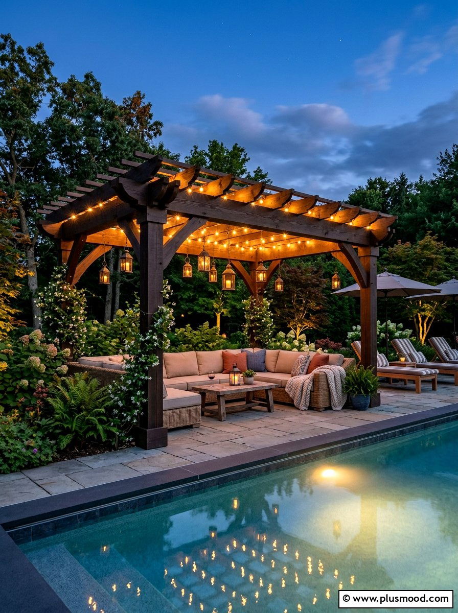 Backyard Pool Pergola - 25 pool landscaping ideas with lighting