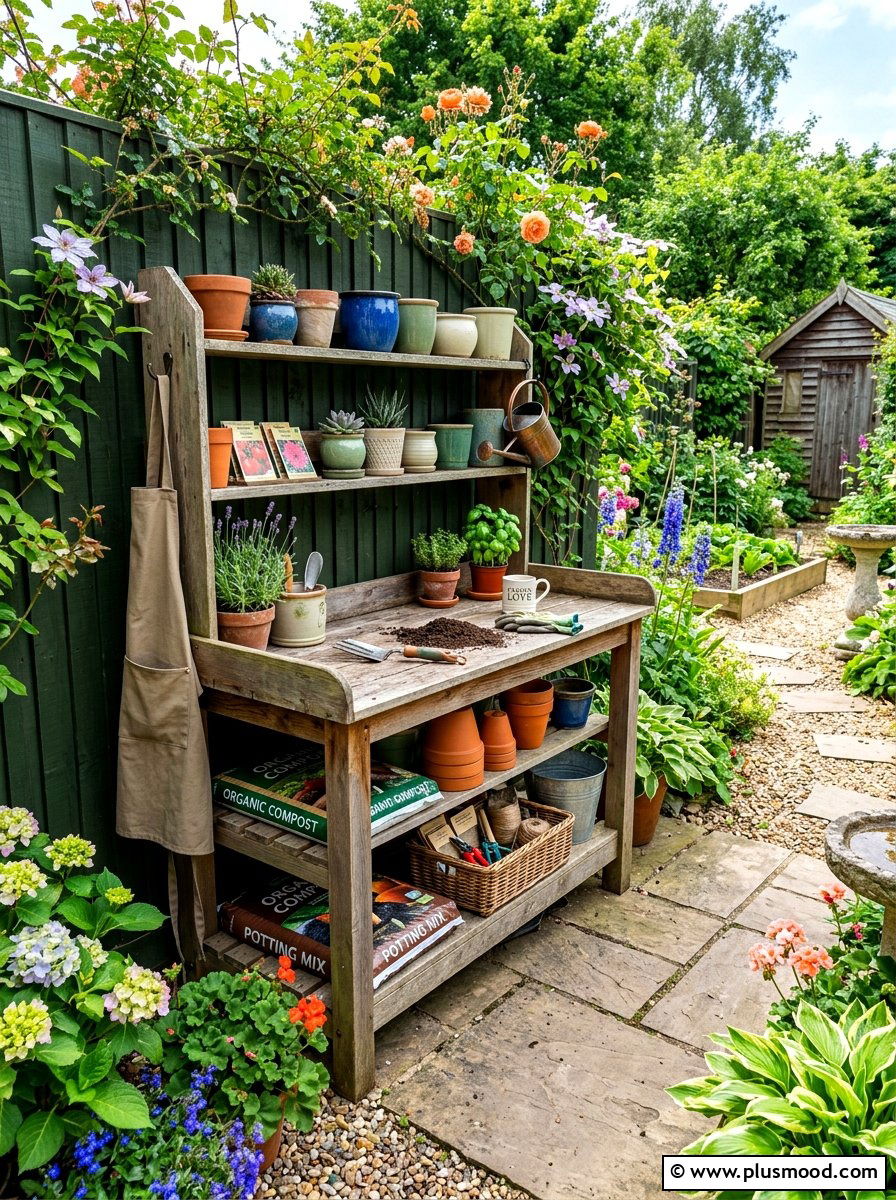 Backyard Potting Bench - 25 cheap summer backyard ideas