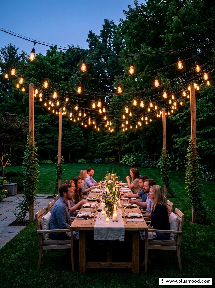 Backyard String Lights - 25 late summer outdoor dining ideas