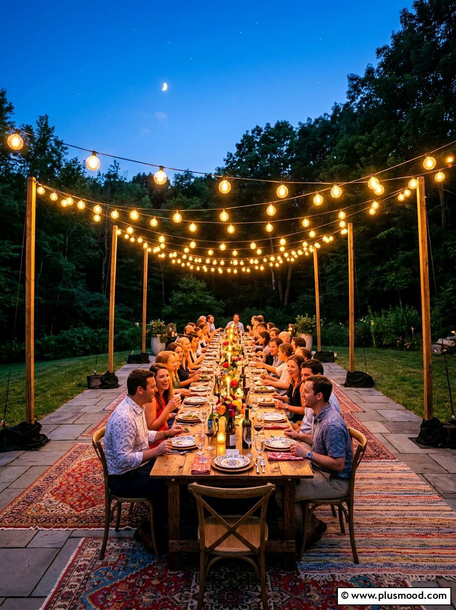 Backyard String Lights - 25 summer boho outdoor party ideas