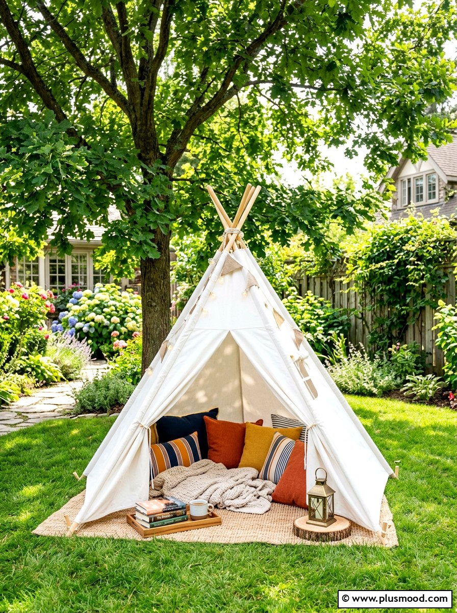 Backyard Teepee Reading Nook - 25 summer backyard play area ideas