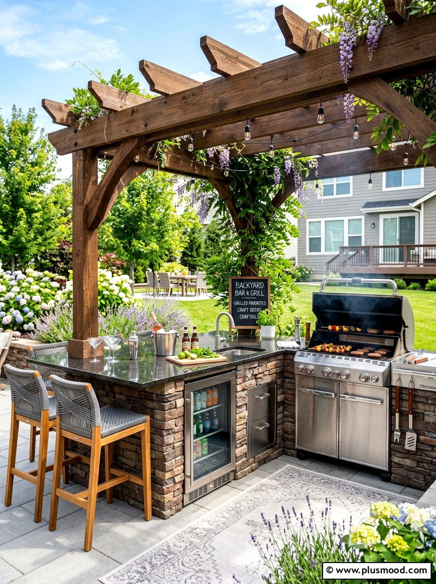 Backyard bar grill station - 25 cozy summer backyard ideas