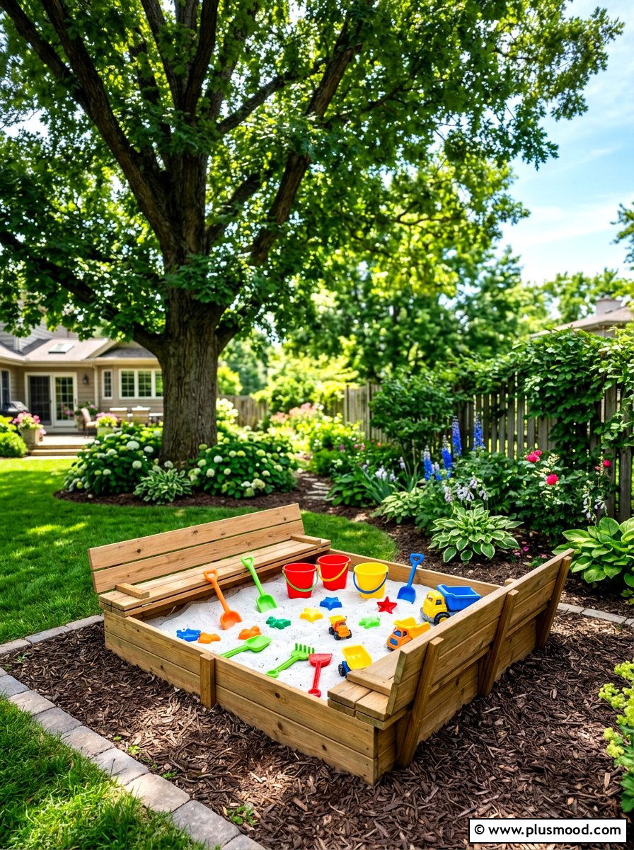 Backyard children sandbox area