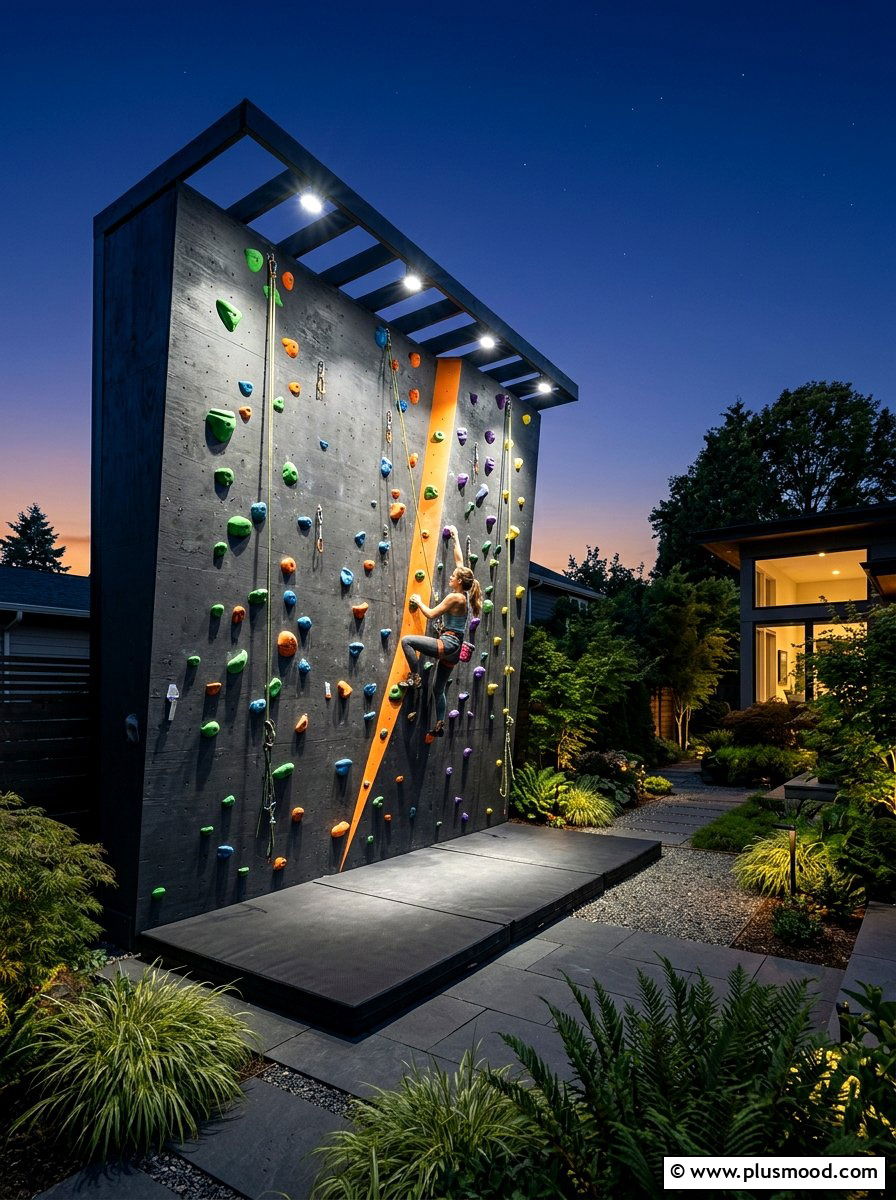 Backyard climbing wall with lighting - 25 small backyard ideas with climbing wall