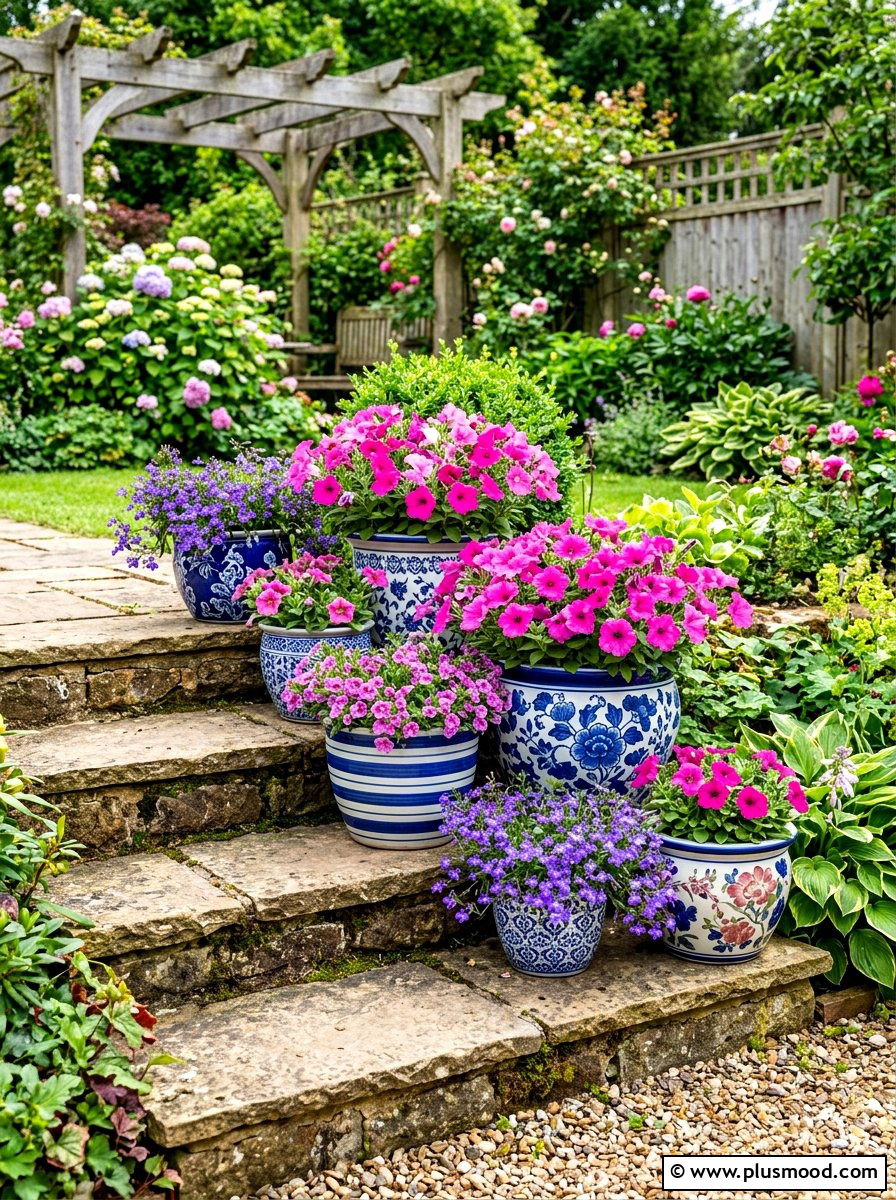 Backyard colorful flower pots - 25 simple summer backyard ideas