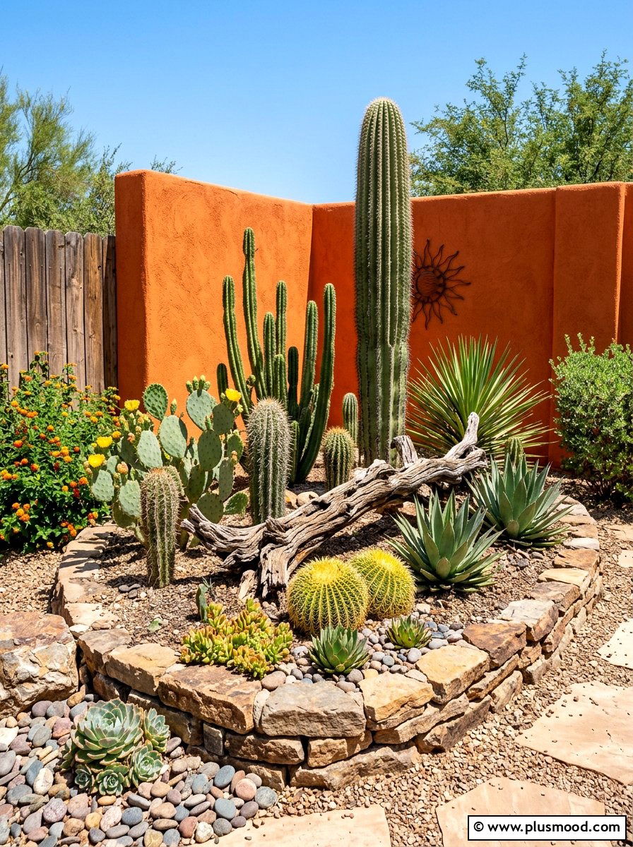Backyard corner garden - 25 small backyard ideas with cactus garden