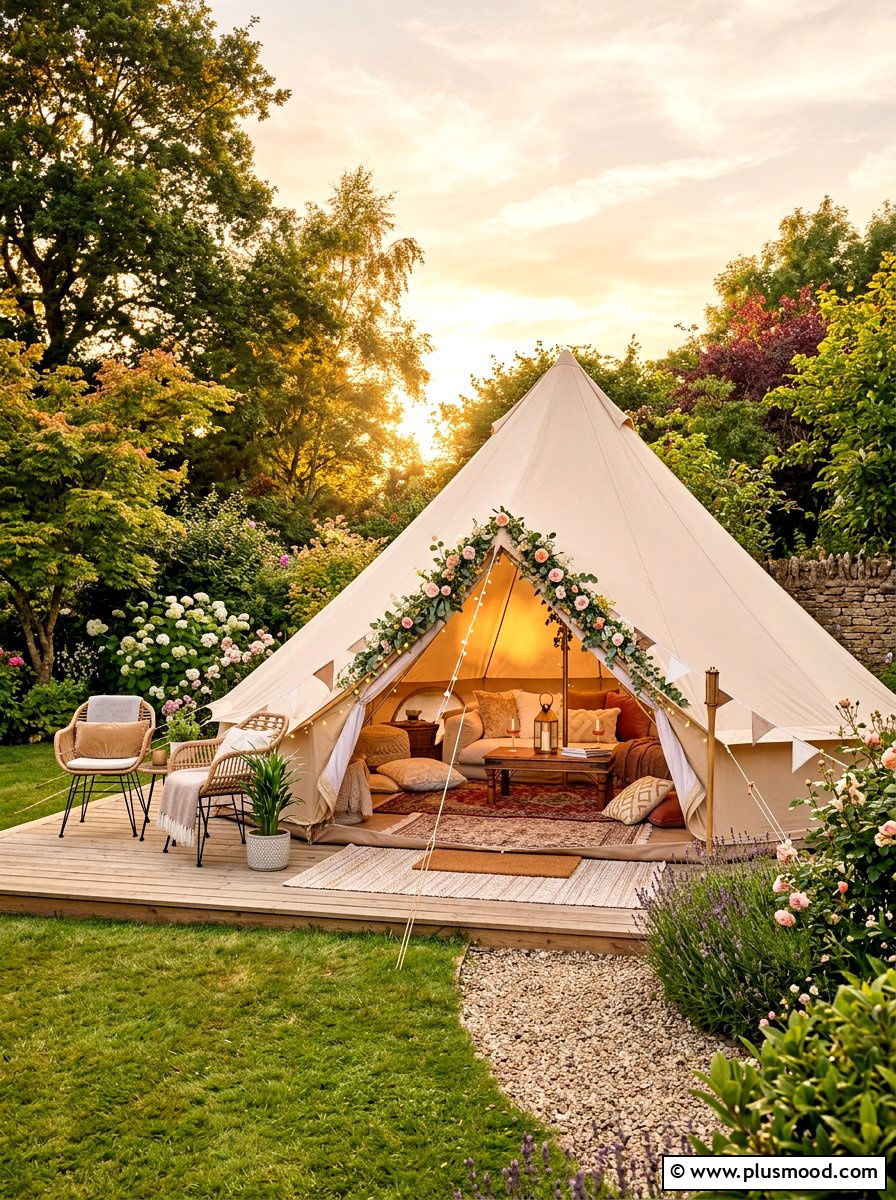 Backyard glamping tent lounge - 25 summer garden party ideas