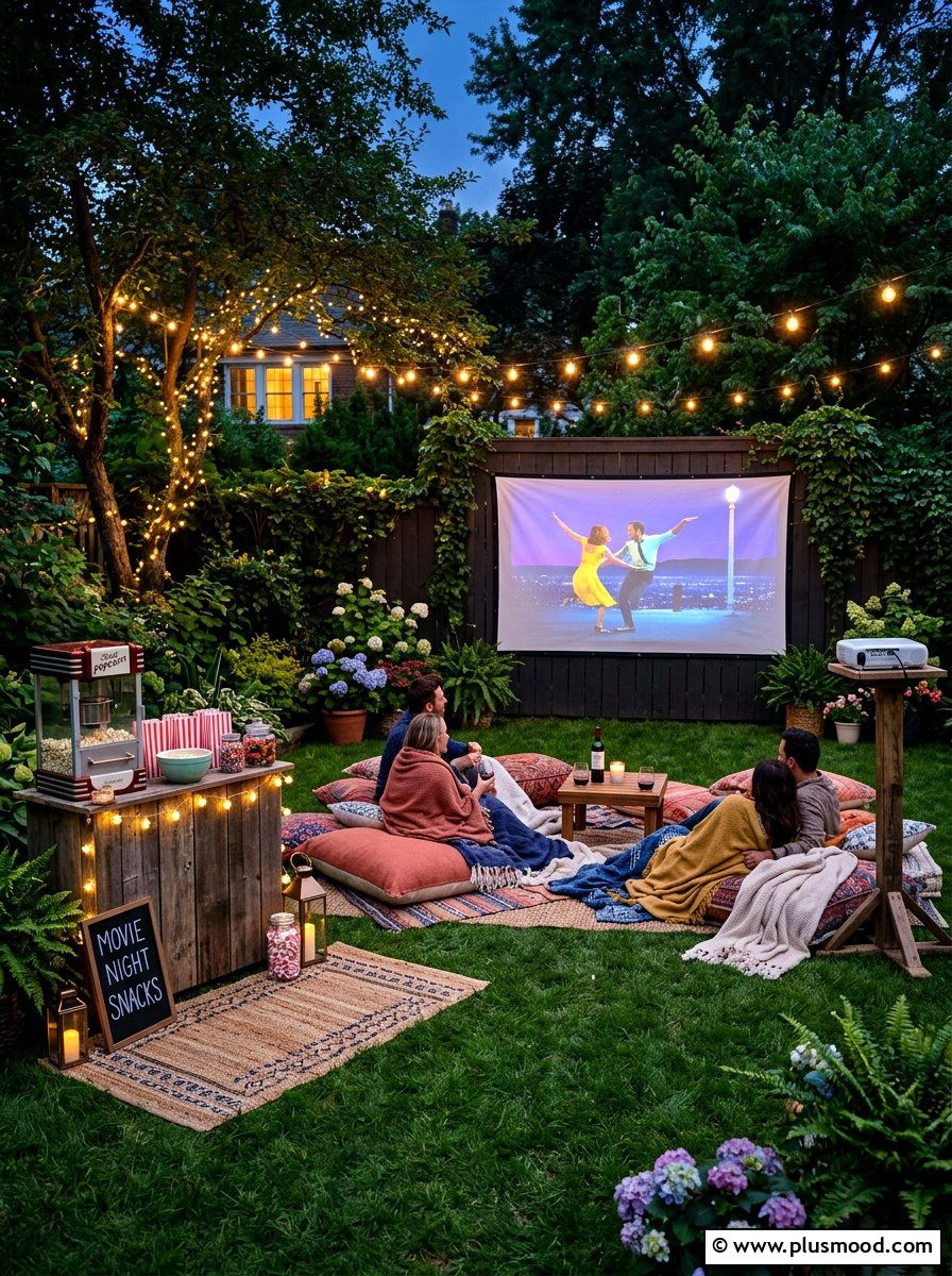 Backyard movie night setup - 25 summer garden party ideas