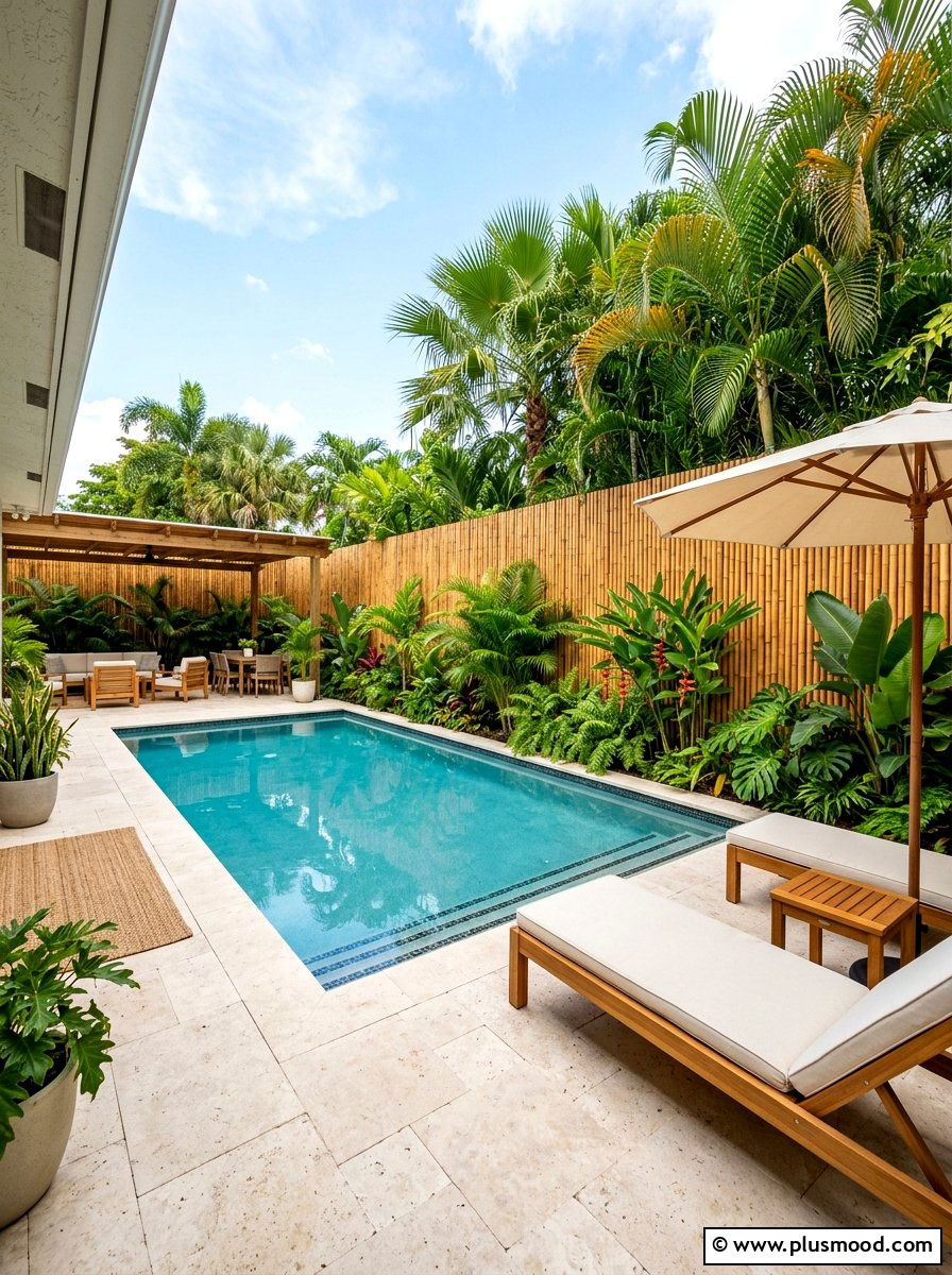 Backyard pool bamboo fence - 25 pool landscaping ideas for small lots