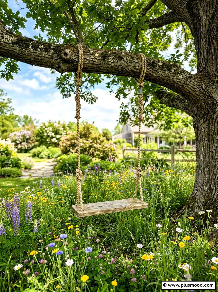 Backyard wooden tree swing - 25 simple summer backyard ideas