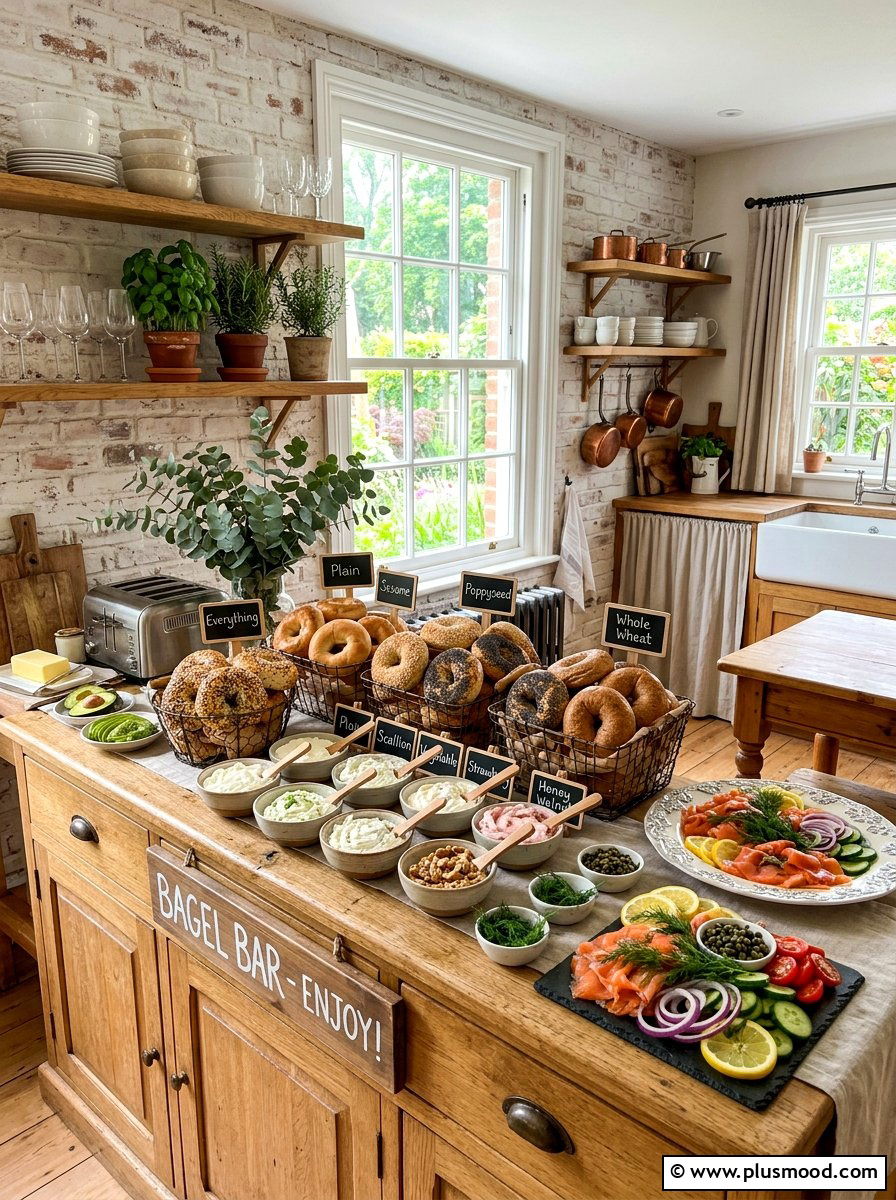 Bagel bar setup - 25 summer brunch party ideas for summer