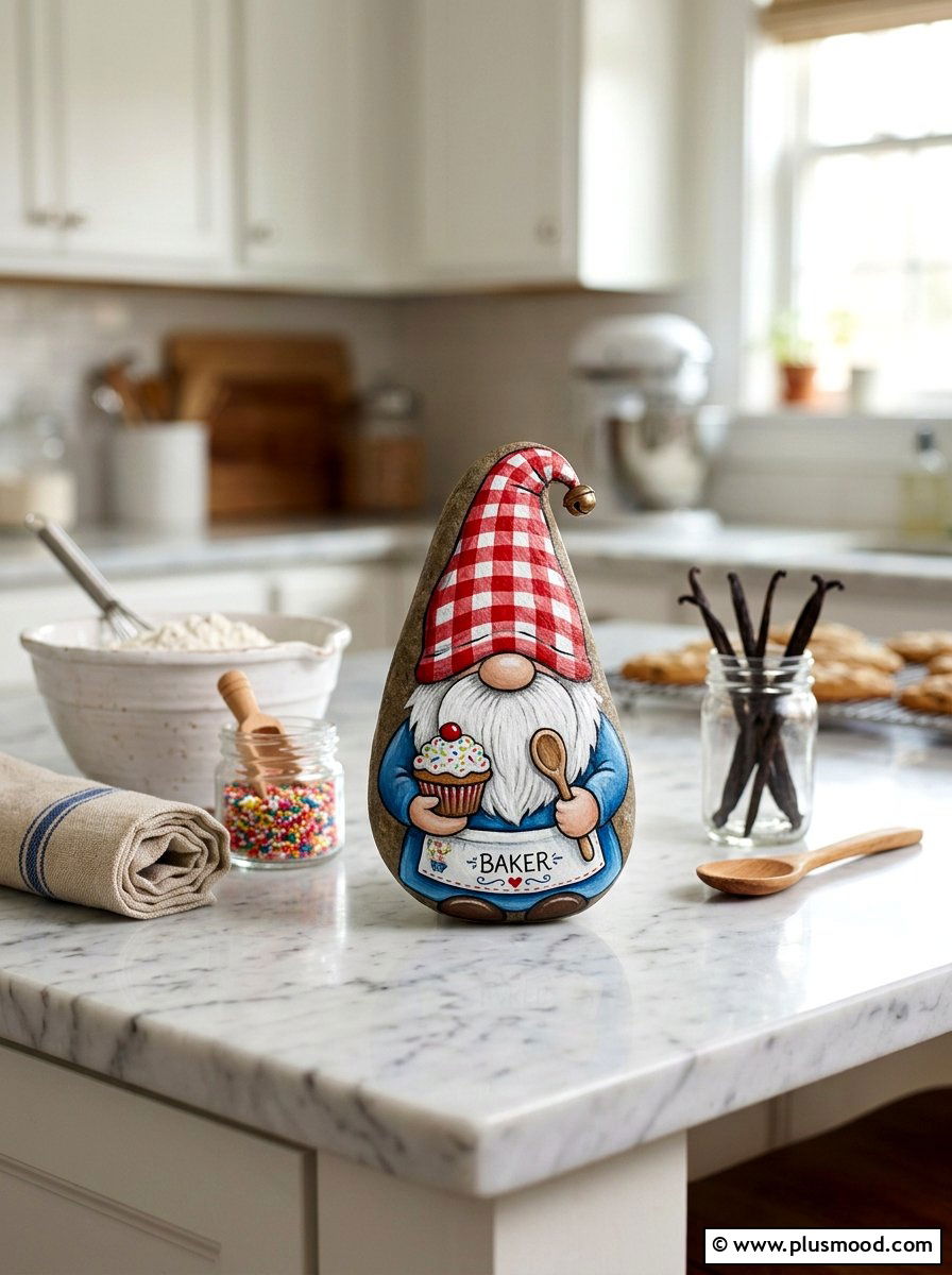 Baker gnome - 25 painted rock ideas with gnomes