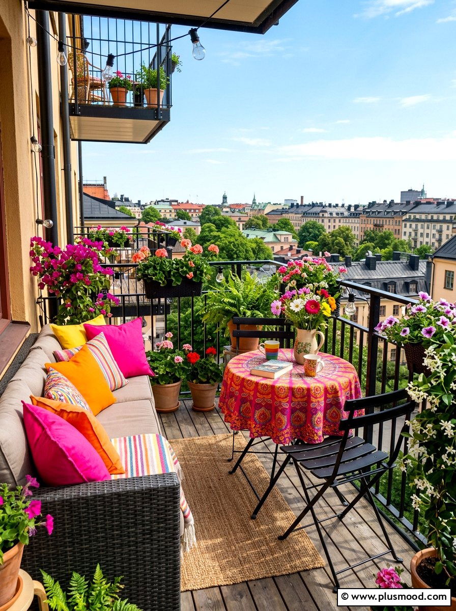 Balcony Colorful Textiles - 25 summer balcony makeover ideas